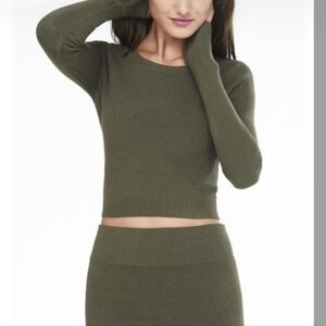 Express ribbed knit long sleeve cropped top and midi skirt